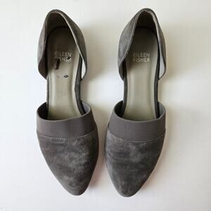 Eileen Fisher "Flute" D'Orsay Flats Sz 6.5 Grey Suede Minimalist Neutral Career
